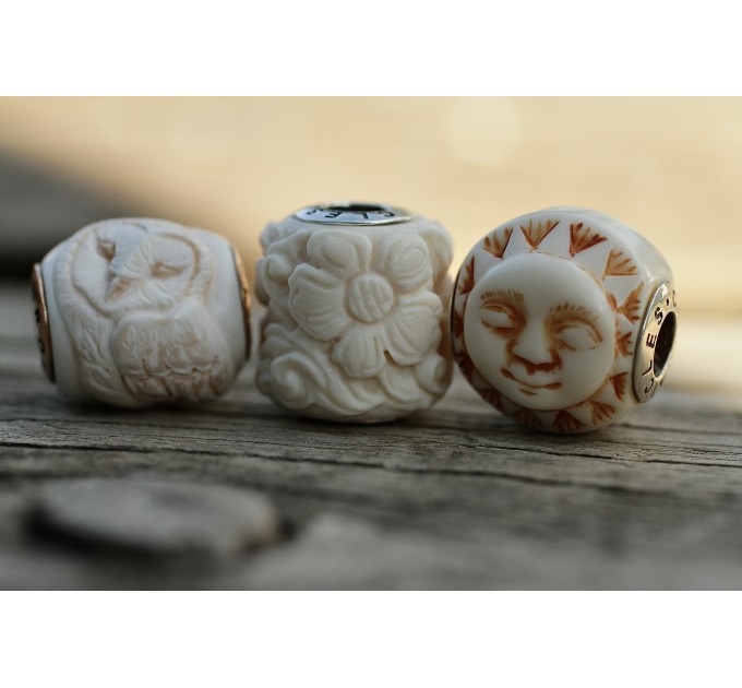 Owl in Flowers | Elforyn Hand Carved Charm | Chronicles Jewelry