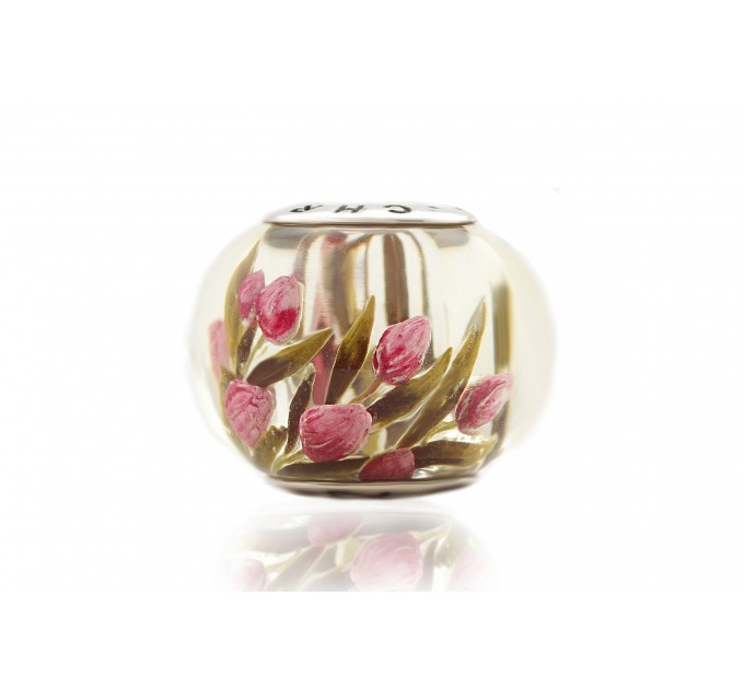 Tulip  Flowers| Hand-carved Amber Charm | Chronicles  Crystal | + Bonus