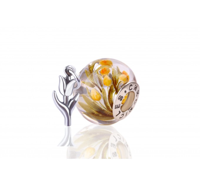 Tulip Flowers| Hand-carved Amber Charm | Chronicles Crystal | + Bonus